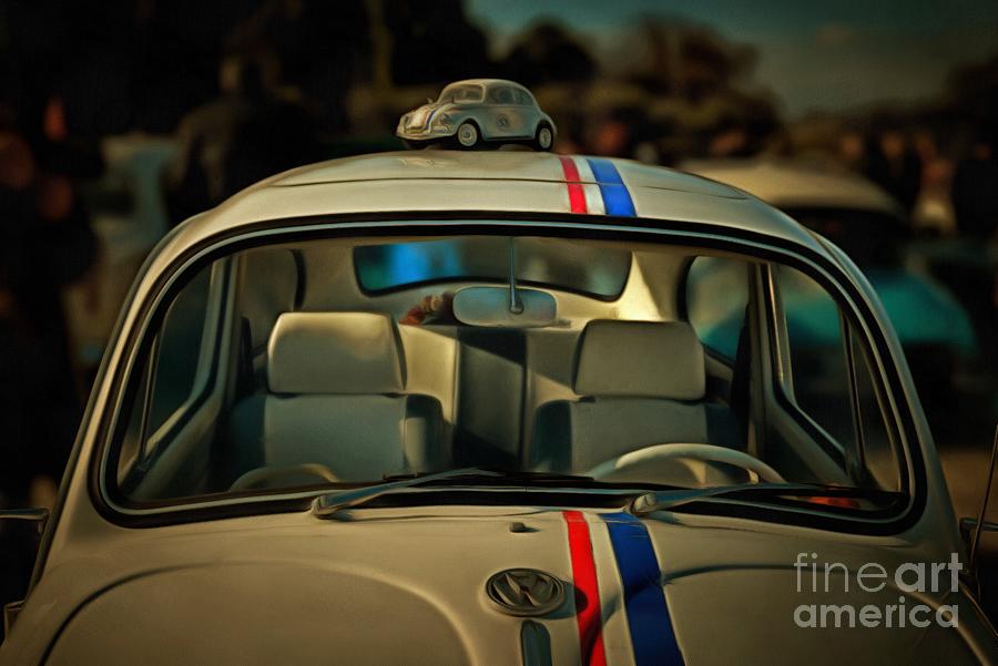 Painting of 1963 Volkswagen Herbie with toy car on roof #1 Painting by George Atsametakis