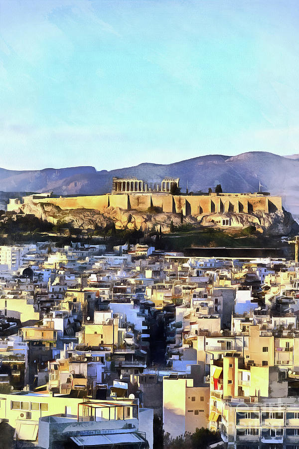 Painting of Acropolis of Athens during sunset #1 Painting by George Atsametakis