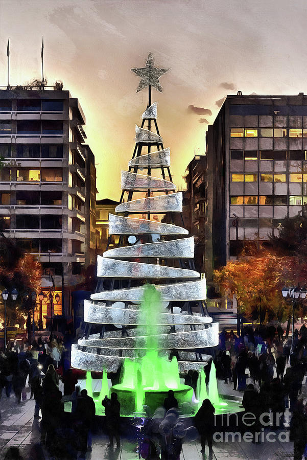 Painting of Christmas tree in Syntagma square #3 Painting by George Atsametakis