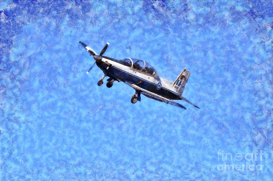 Painting of Daedalus Demo Team of Hellenic Air Force flying a T-6A Texan II #2 Painting by George Atsametakis