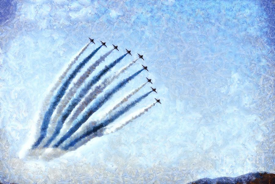 Painting of Red Arrows aerobatic team #2 Painting by George Atsametakis