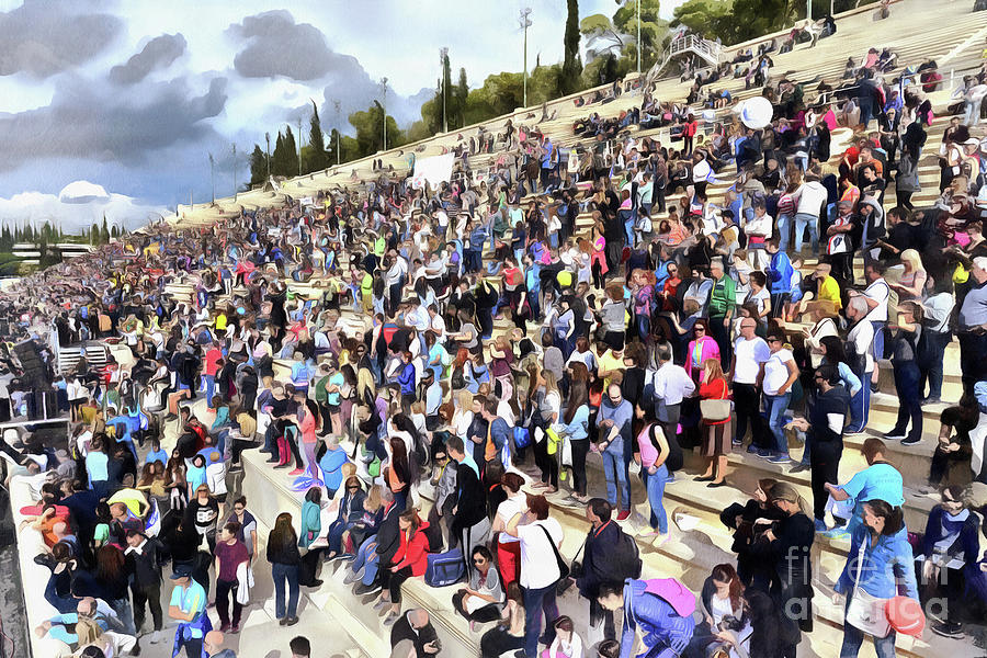 Panathenean stadium full of people #1 Painting by George Atsametakis