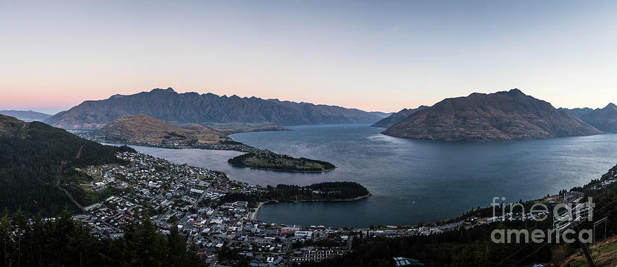 Panorama of Queenstown at dusk in New Zealand #1 Photograph by Didier Marti