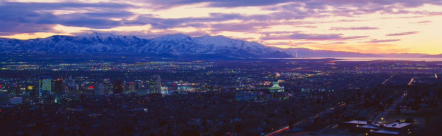 Panoramic Sunset Of Salt Lake City #1 Photograph by Panoramic Images