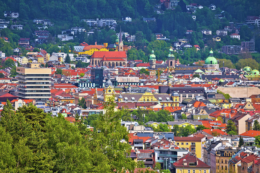 Panoramic view of Innsbruck rooftops #1 Photograph by Brch Photography