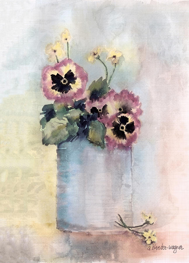 Flower Painting - Pansies In A Can #1 by Arline Wagner