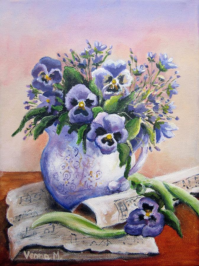 Purple Pansy Painting by Vesna Martinjak
