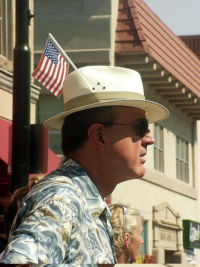 Parade Watcher Flag In Hat July 4th Prescott Arizona 2002 #2 Photograph by David Lee Guss