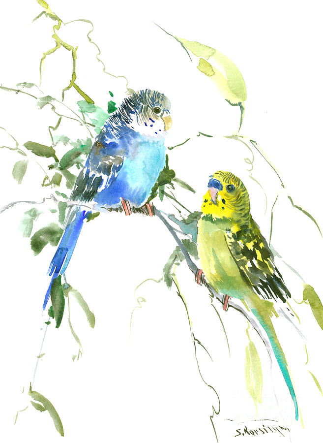 Parakeets #1 Painting by Suren Nersisyan