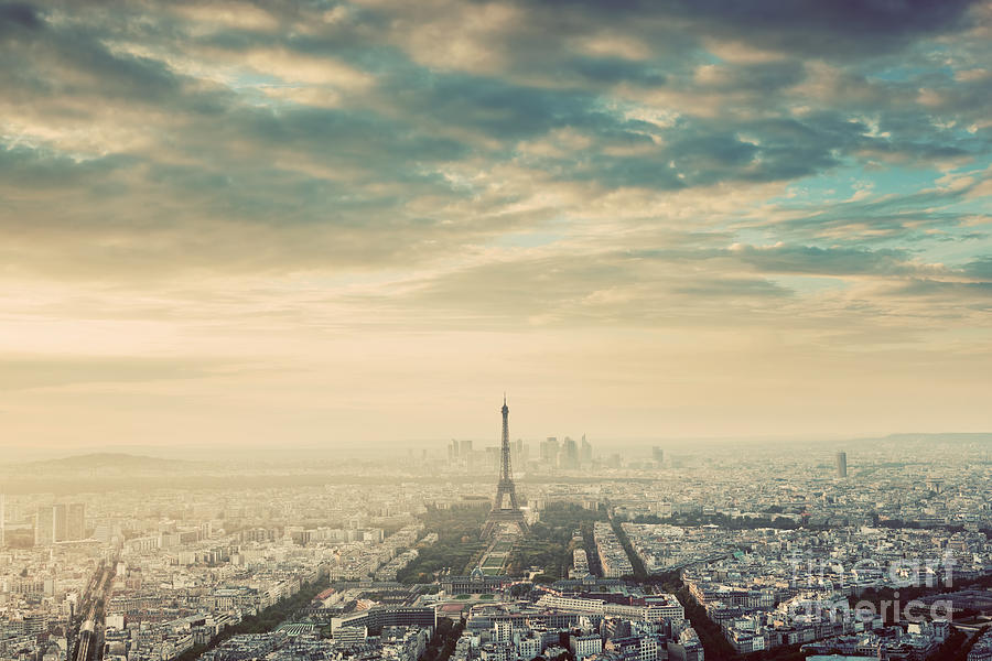 Paris, France vintage skyline, panorama. Eiffel Tower, Champ de Mars #1 Photograph by Michal Bednarek