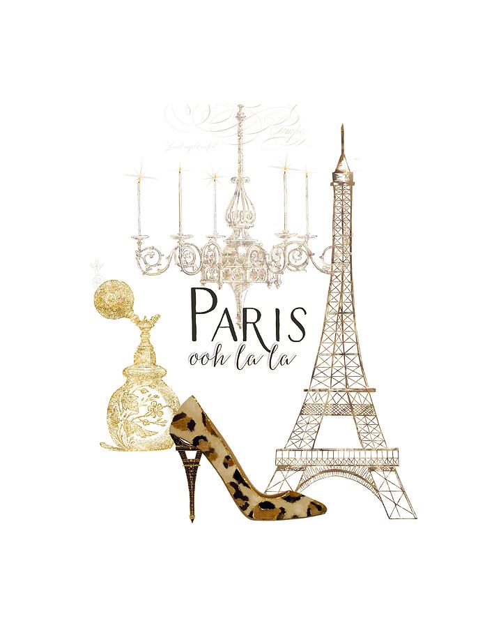 Paris Painting - Paris - Ooh la la Fashion Eiffel Tower Chandelier Perfume Bottle #1 by Audrey Jeanne Roberts