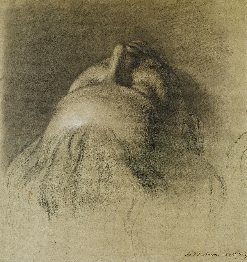 Parisinas Sleep - Study for Head of Parisina, from 1842 Drawing by Ford Madox Brown