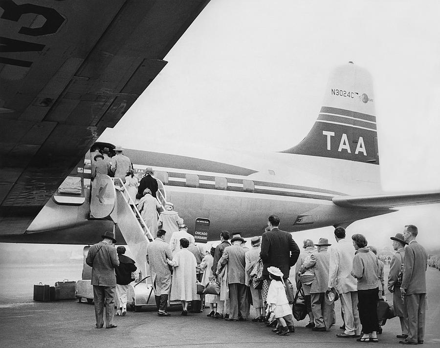 Passengers Boarding Airplane #1 Photograph by Underwood Archives
