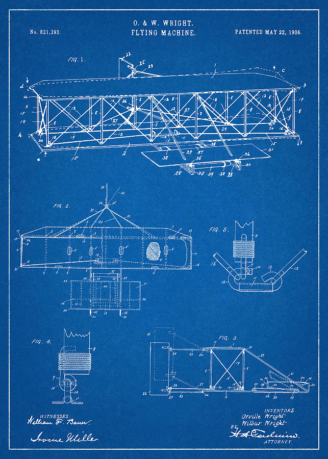 Wright Flyer - Restored Patent Drawing for the 1906 Orville/Wilbur ...