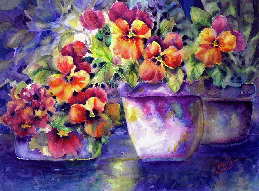 Patio Pansies Painting by Ann Nicholson