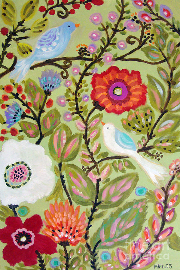 Bird Painting - Peace Garden #1 by Karen Fields