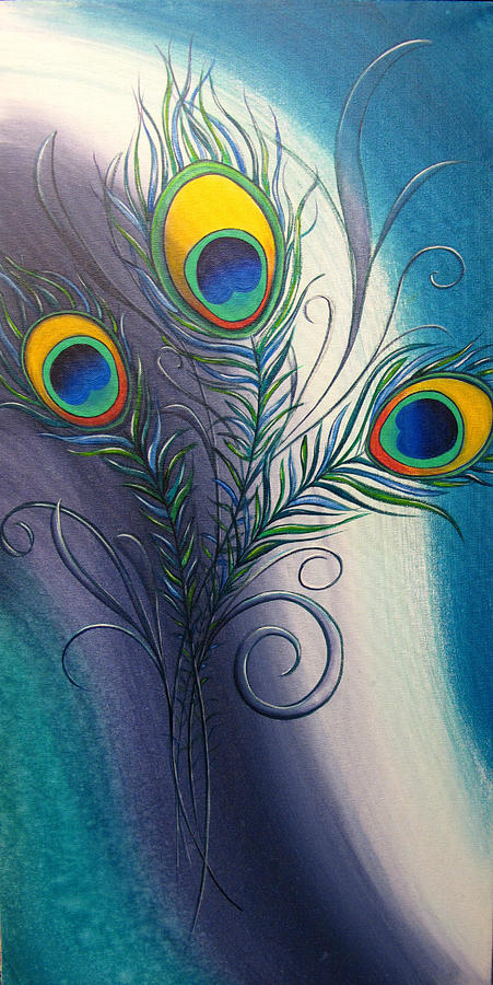 Peacock Feathers #1 Painting by Reina Cottier