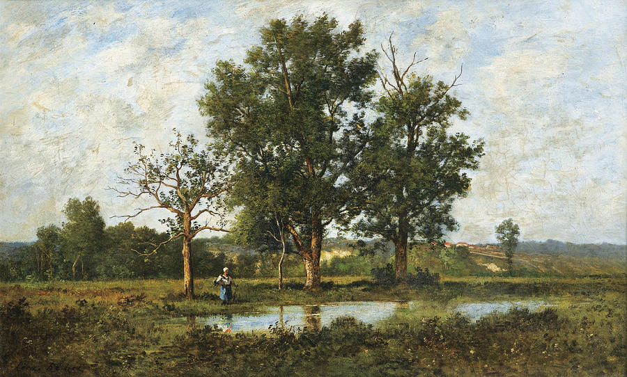 Peasant Woman by a Pond #1 Painting by Leon Richet