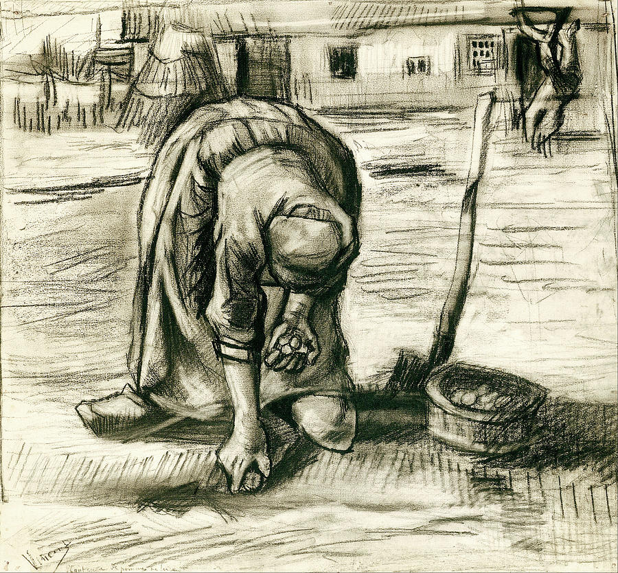 Potato Drawing - Peasant Woman Planting Potatoes   #1 by Vincent Van Gogh