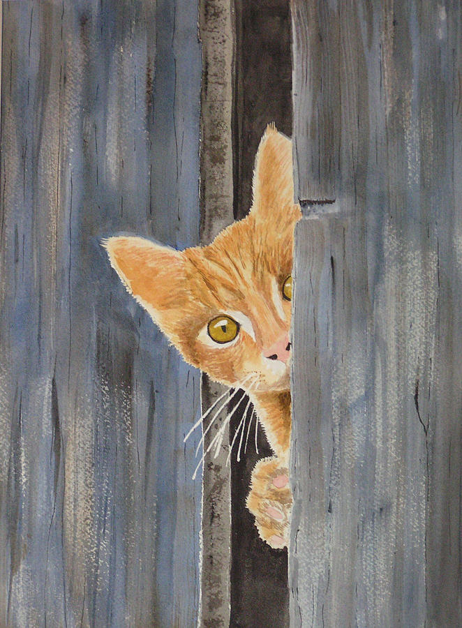 Cat Painting - Peeking Kitty #1 by Ally Benbrook
