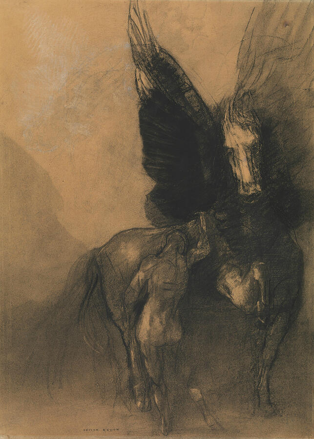Pegasus and Bellerophon, from circa 1888 Drawing by Odilon Redon Pegasus and Bellerophon, from circa 1888 Drawing by Odilon Redon