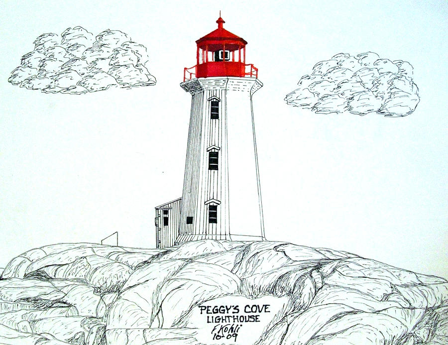 Peggys Cove Lighthouse Drawing by Frederic Kohli