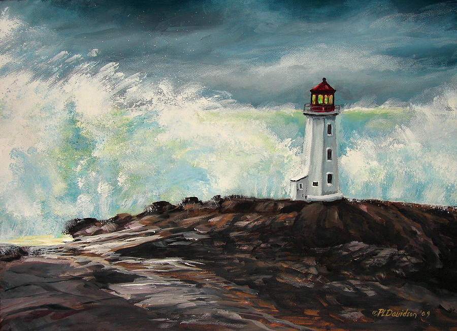 Peggys Cove Lighthouse Hurricane #1 Painting by Pat Davidson