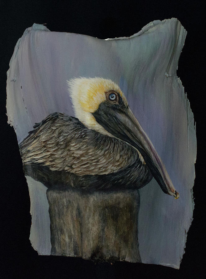 Pelican at the Pier #1 Painting by Nancy Lauby