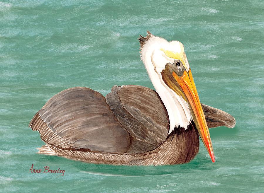 Pelican Floating #1 Painting by Anne Beverley-Stamps