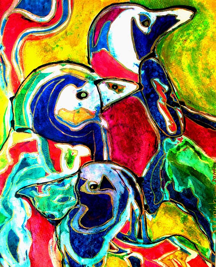 Penguins in Color #1 Painting by Laura  Grisham