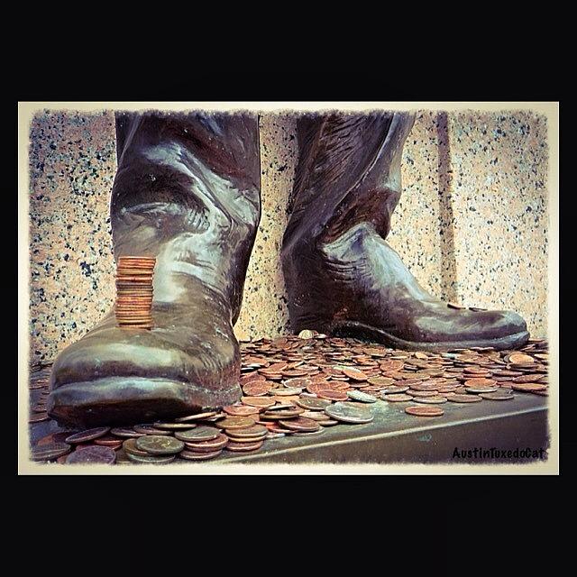 Boot Photograph - #pennies And A Good #luck #tradition At #1 by Austin Tuxedo Cat