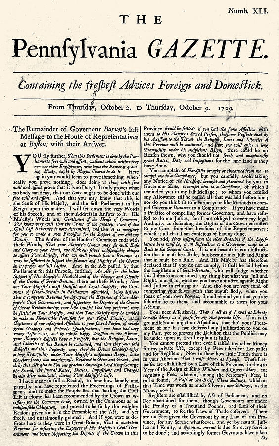 Pennsylvania Gazette, 1729 Photograph By Granger - Fine Art America