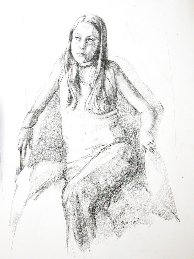 Pensive Girl #1 Drawing by Synnove Pettersen