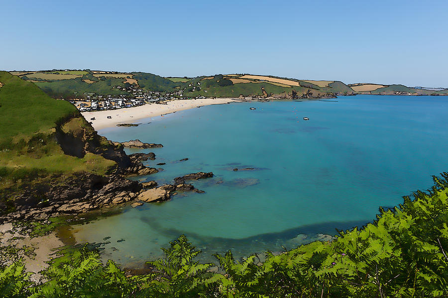 Pentewan beach and coast Cornwall between Mevagissey and Porthpean ...