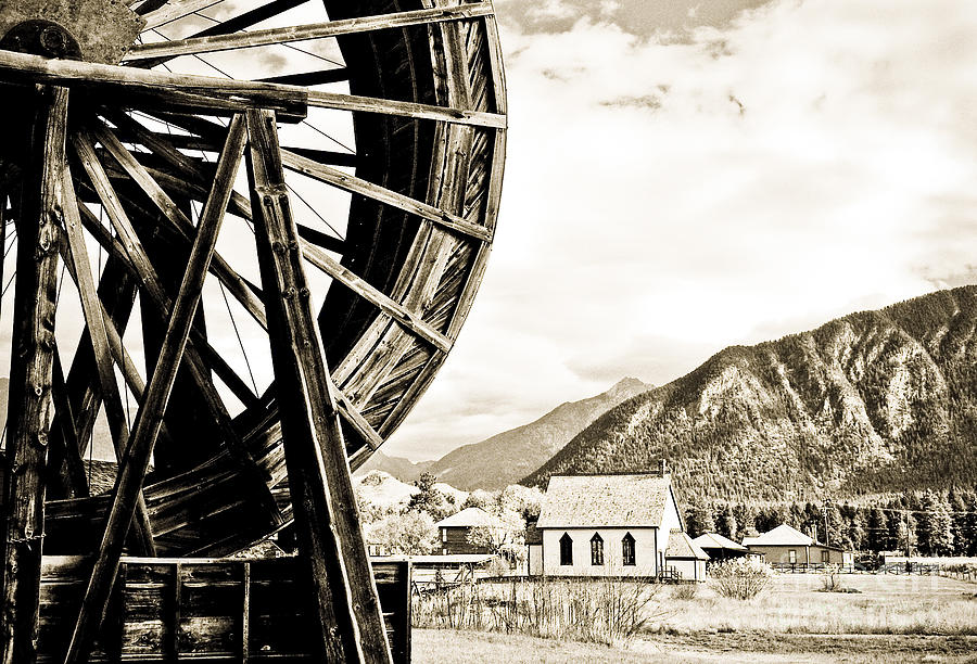 Perry Creek Water Wheel in the eighteen hundreds town of Fort Steele BC Canada #1 Photograph by Emilio Lovisa