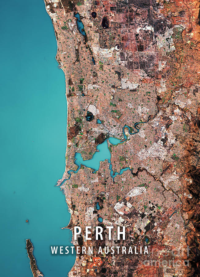 Map Digital Art - Perth 3D Render Satellite View Topographic Map #1 by Frank Ramspott