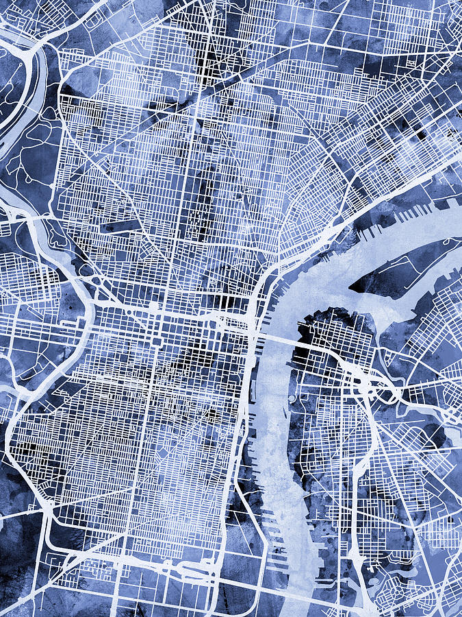 Philadelphia Digital Art - Philadelphia Pennsylvania City Street Map #1 by Michael Tompsett