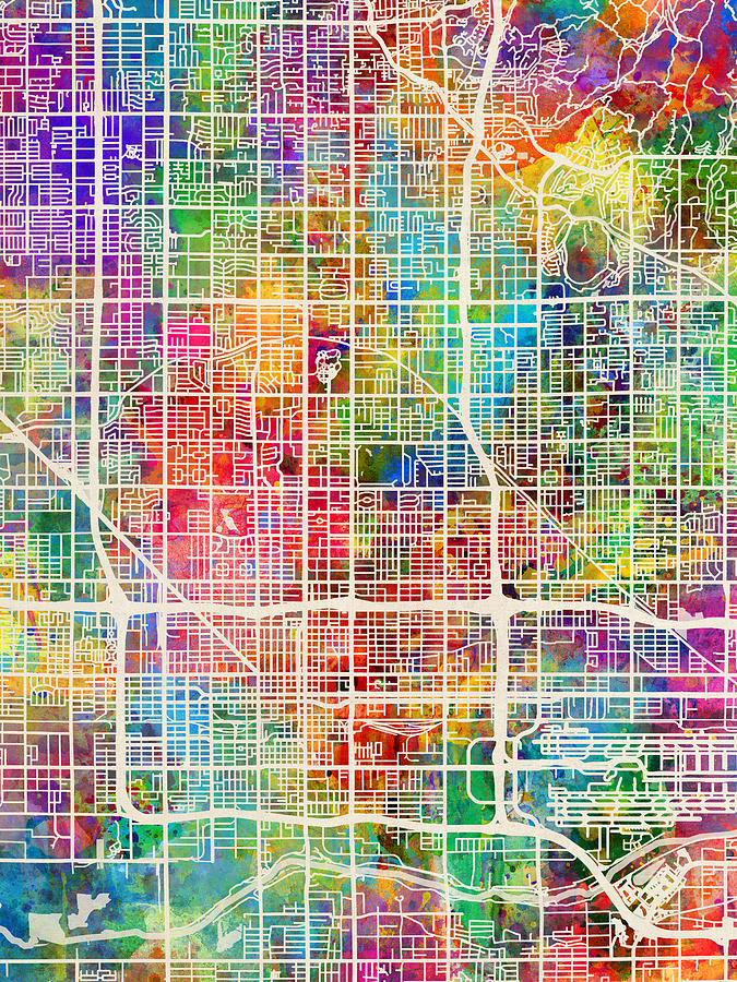Phoenix Arizona City Map #1 Digital Art by Michael Tompsett