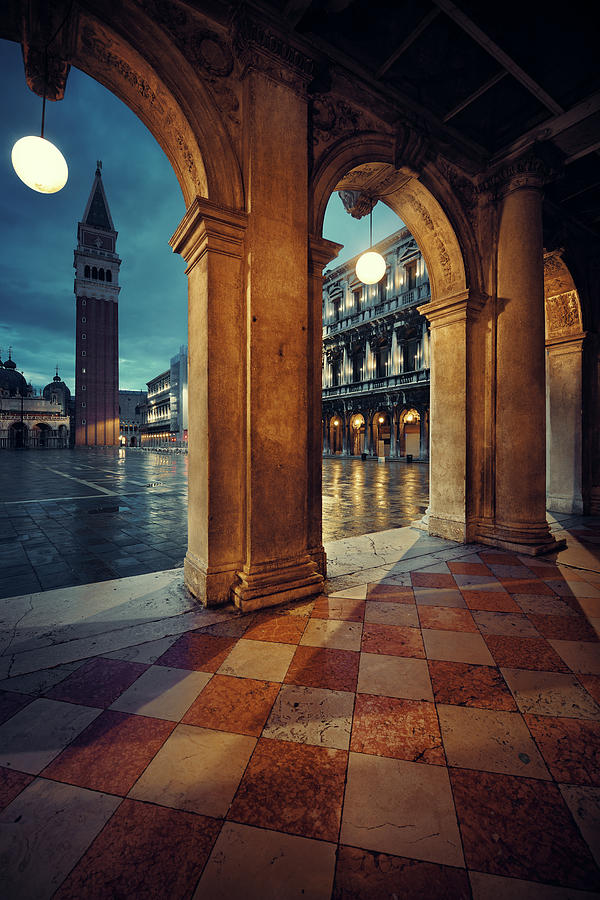 Piazza San Marco hallway night view #1 Photograph by Songquan Deng