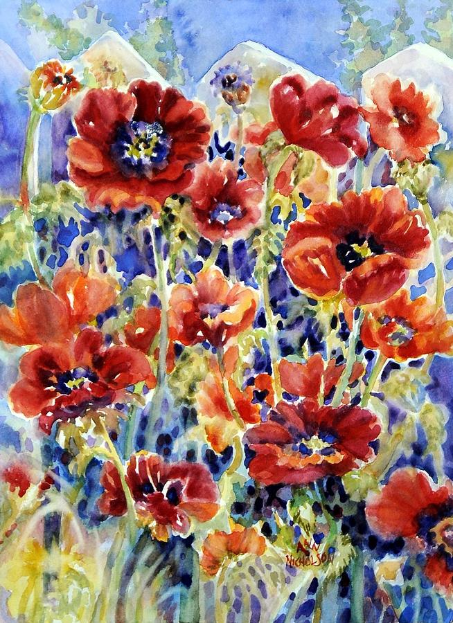Picket Fence Poppies Painting by Ann Nicholson