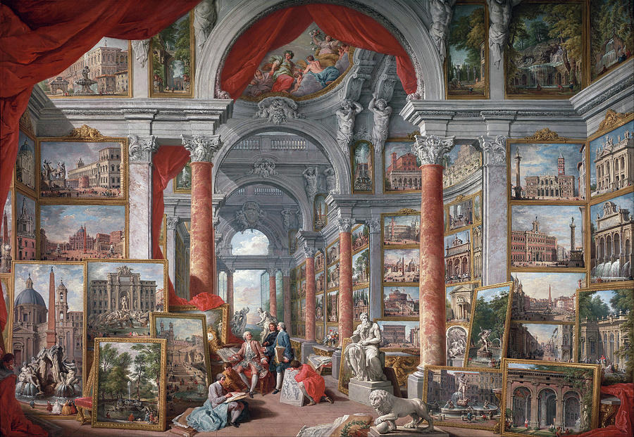 Picture Gallery with Views of Modern Rome  #1 Painting by Giovanni Paolo Panini