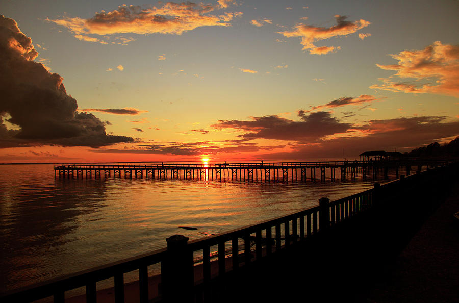 Fiery Reflections at the Pier  Photograph by Ola Allen