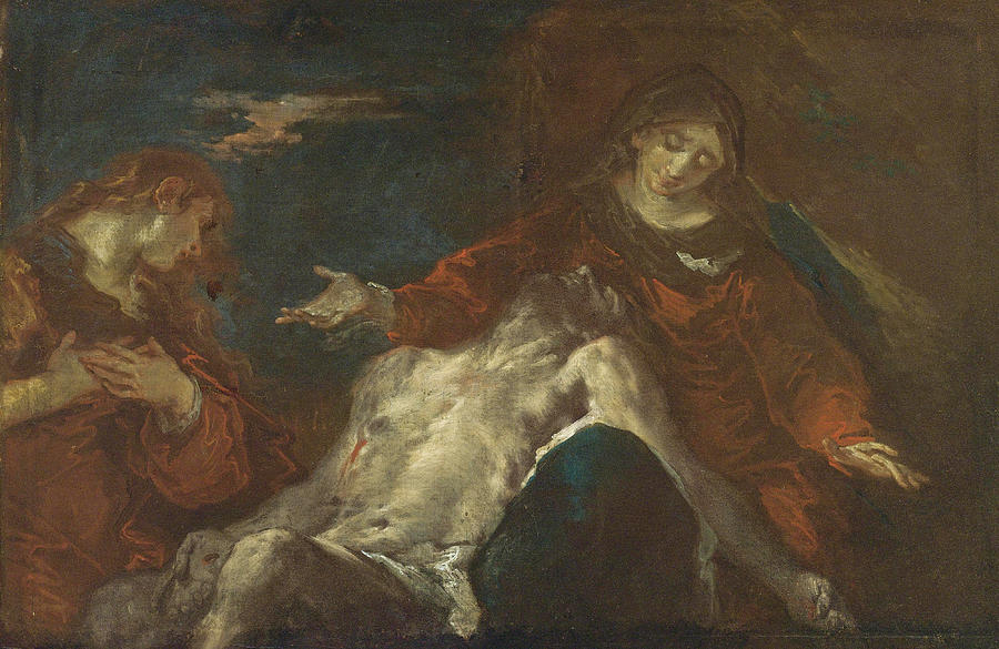 Pieta with Mary Magdalene #1 Painting by Giuseppe Bazzani