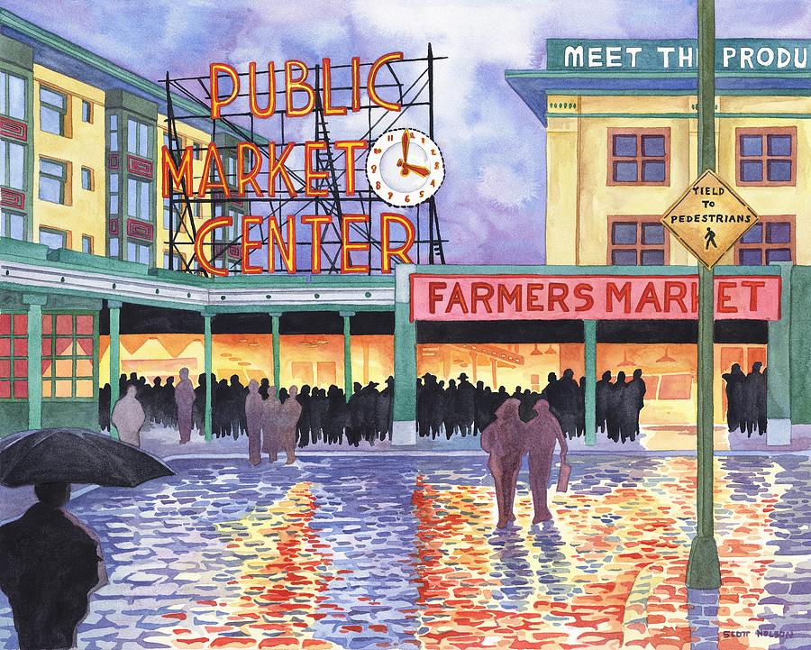 Pike Place Lights #1 Painting by Scott Nelson