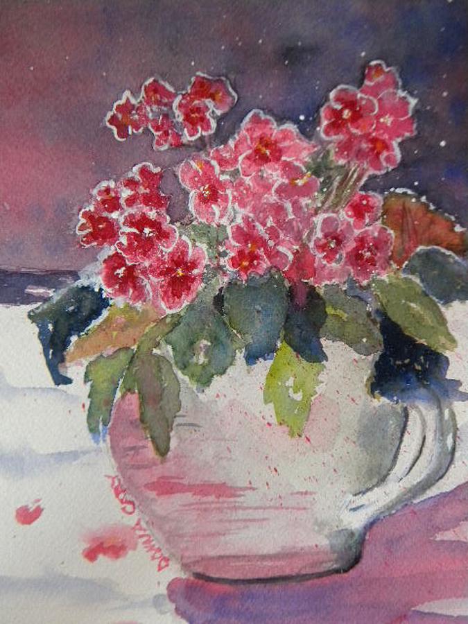 Pink African Violets Painting by Donna Cary