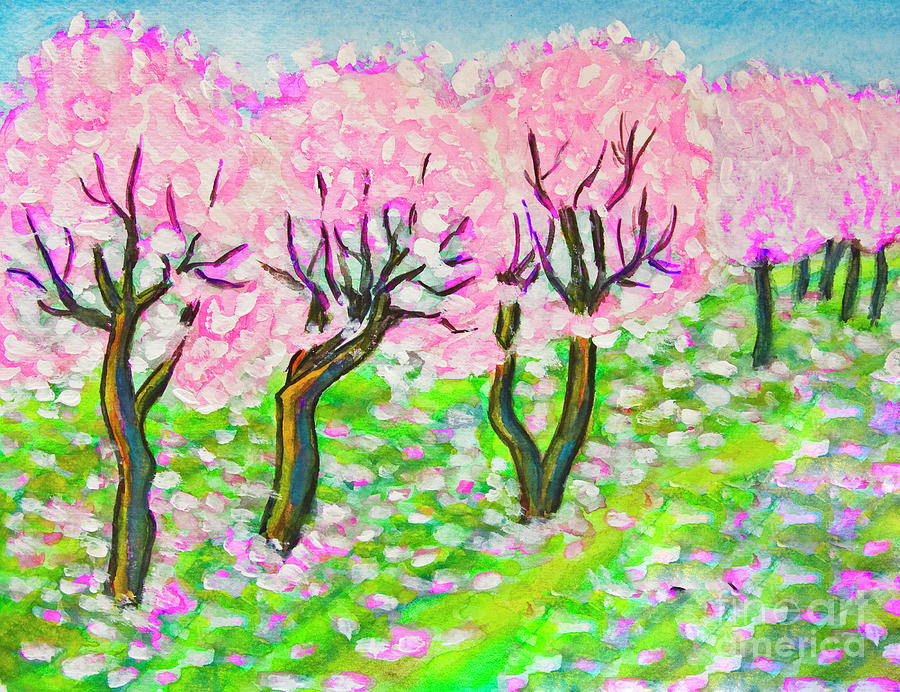 Pink cherry garden in blossom #1 Painting by Irina Afonskaya