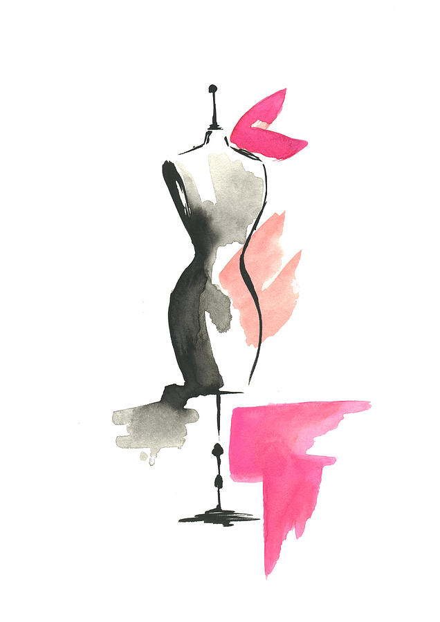 Dress Form Painting - Pink Dress Form, Watercolor Fashion illustration  by Koma Art