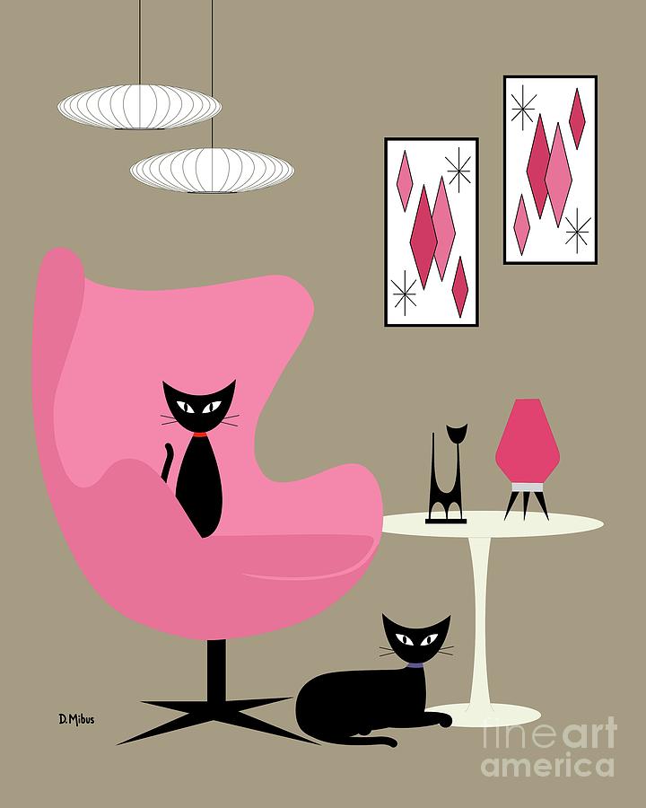 Pink Egg Chair with Two Cats Digital Art by Donna Mibus