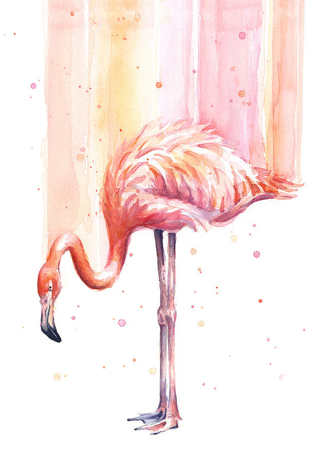 Flamingo Painting - Pink Flamingo Watercolor Rain #1 by Olga Shvartsur