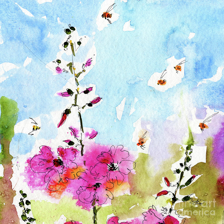 Pink Lavatera Floral Painting 1  #1 Painting by Ginette Callaway